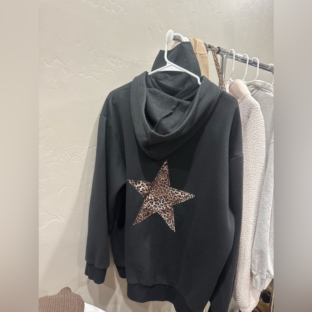 Black Hoodie with Leopard Star Design